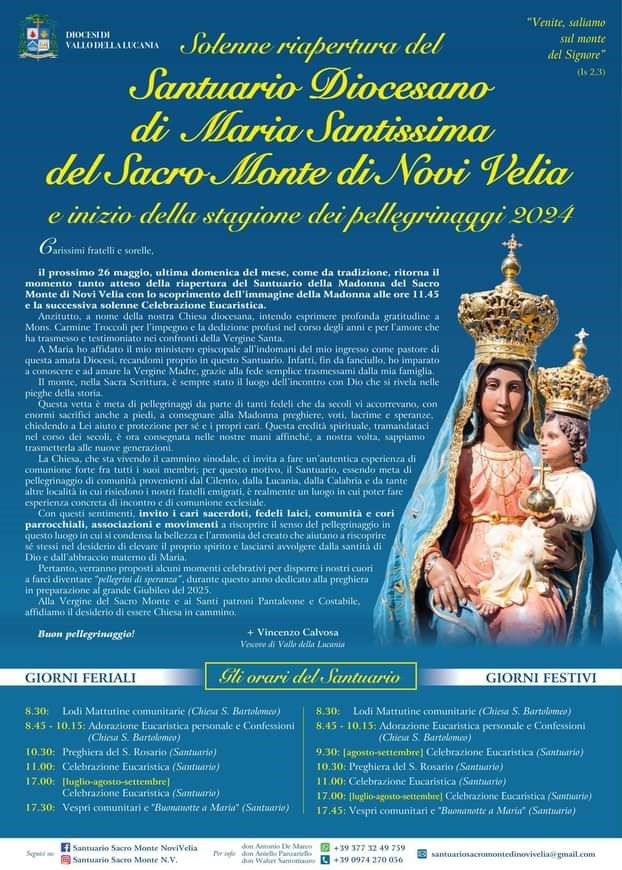 SOLENNE RIAPERTURA DEL SANTUARIO DIOCESANO DI MARIA SANTISSIMA DEL SACRO MONTE DI NOVI VELIA